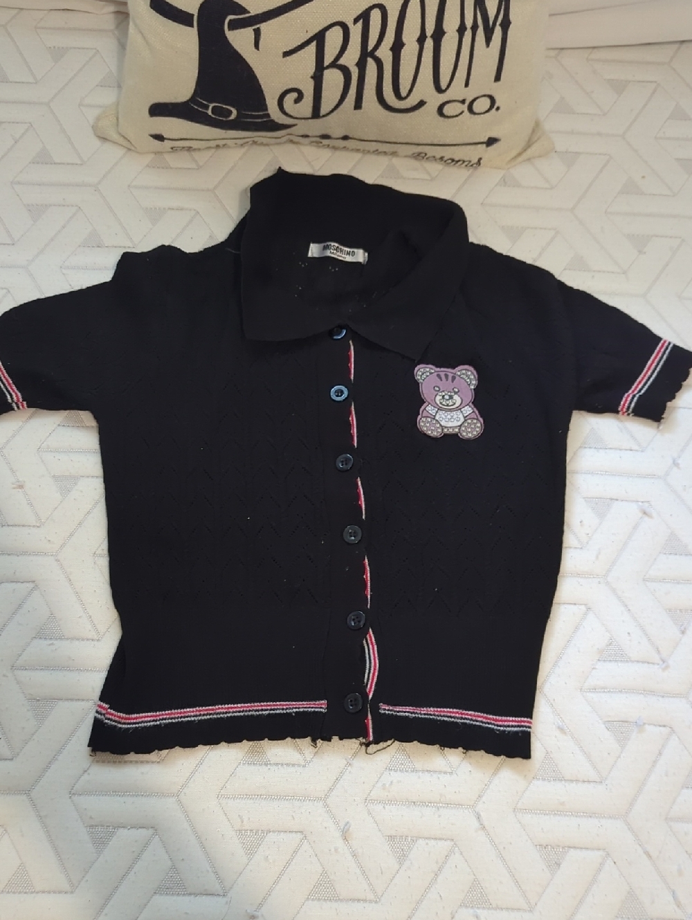 Authentic Moschino Milano Teddy Bear Knitted Collar Shirt Size XS